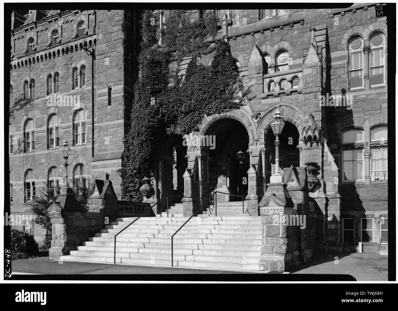 September 1969 MAIN ENTRANCE, NORTH PAVILION - Georgetown University, Healy Building, Thirty-seventh and O Streets, Northwest, Washington, District of Columbia, DC Stock Photo