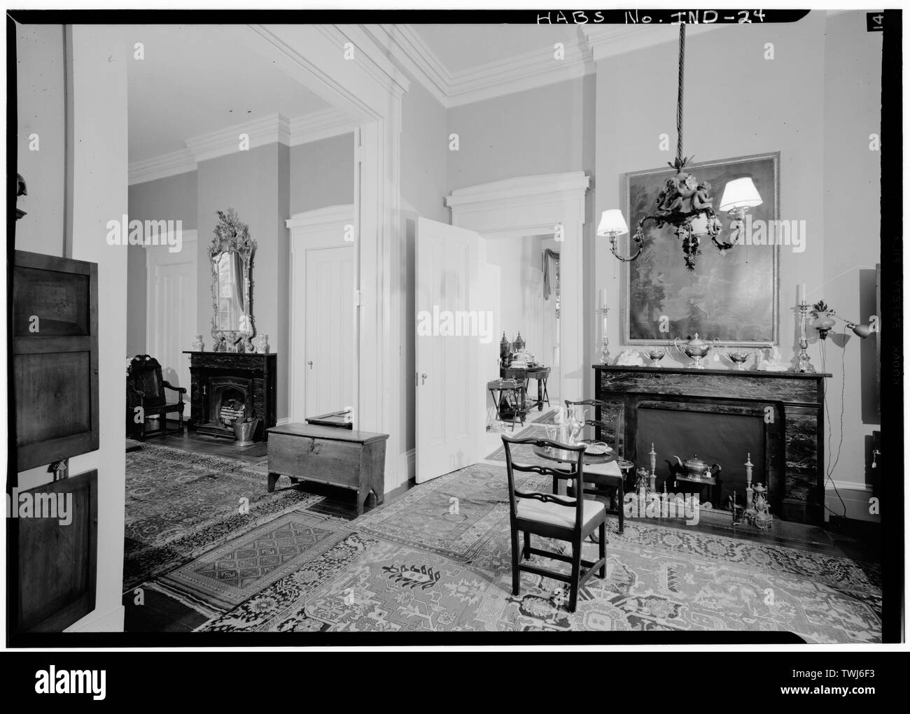 September 1971 GENERAL VIEW WEST ROOM FROM NORTHEAST FIRST FLOOR - Captain Charles L. Shrewsbury House, 301 West First Street (High and Poplar Streets), Madison, Jefferson County, IN; Shrewsbury, Charles Lewis; Costigan, Francis J; Jandoli, Liz, transmitter; RATIO Architects, Inc., consultant; Historic Madison Inc., sponsor; Ross, Benjamin L, architect; Boyce, Kenneth M, landscape architect; Kroll, David, project manager Stock Photo