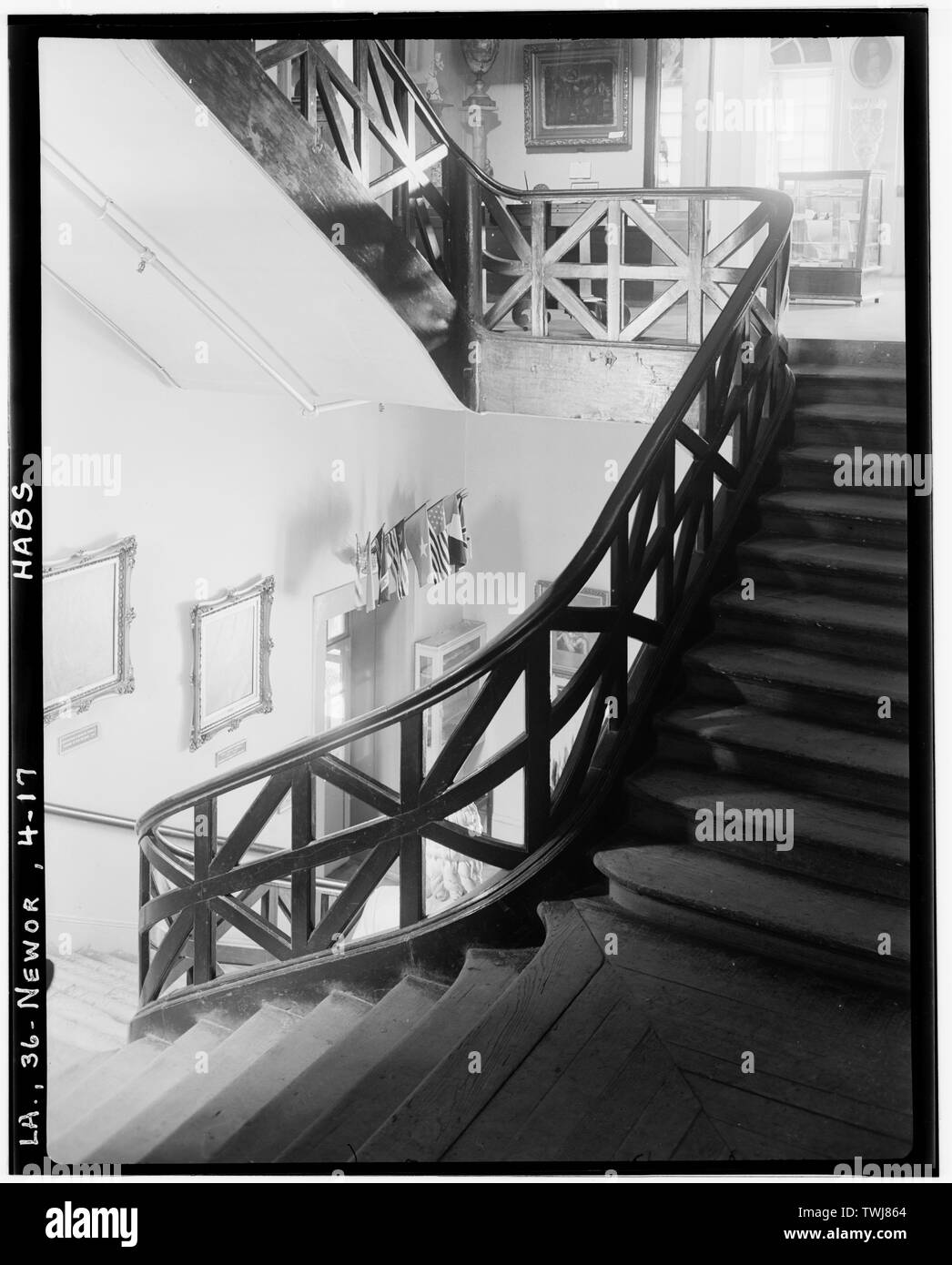 Showing stair railing. June 1936. - The Cabildo, 711 Chartres Street, New Orleans, Orleans Parish, LA; Guillemard, Don Gilberto; y Rojas, Don Andres, Almonester; Surgi, Louis Stock Photo