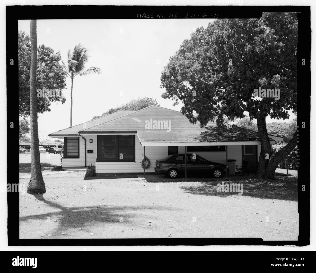 Side elevations of Building 405 showing the carport, view facing east