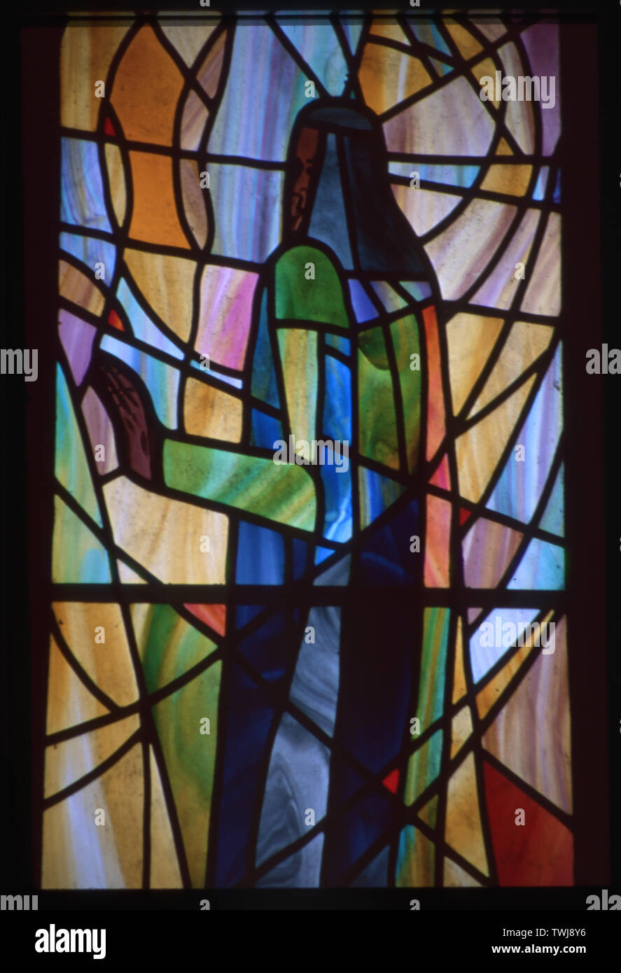 Stained glass window, Moses, St Mary's church, Boxford, Essex, UK Stock