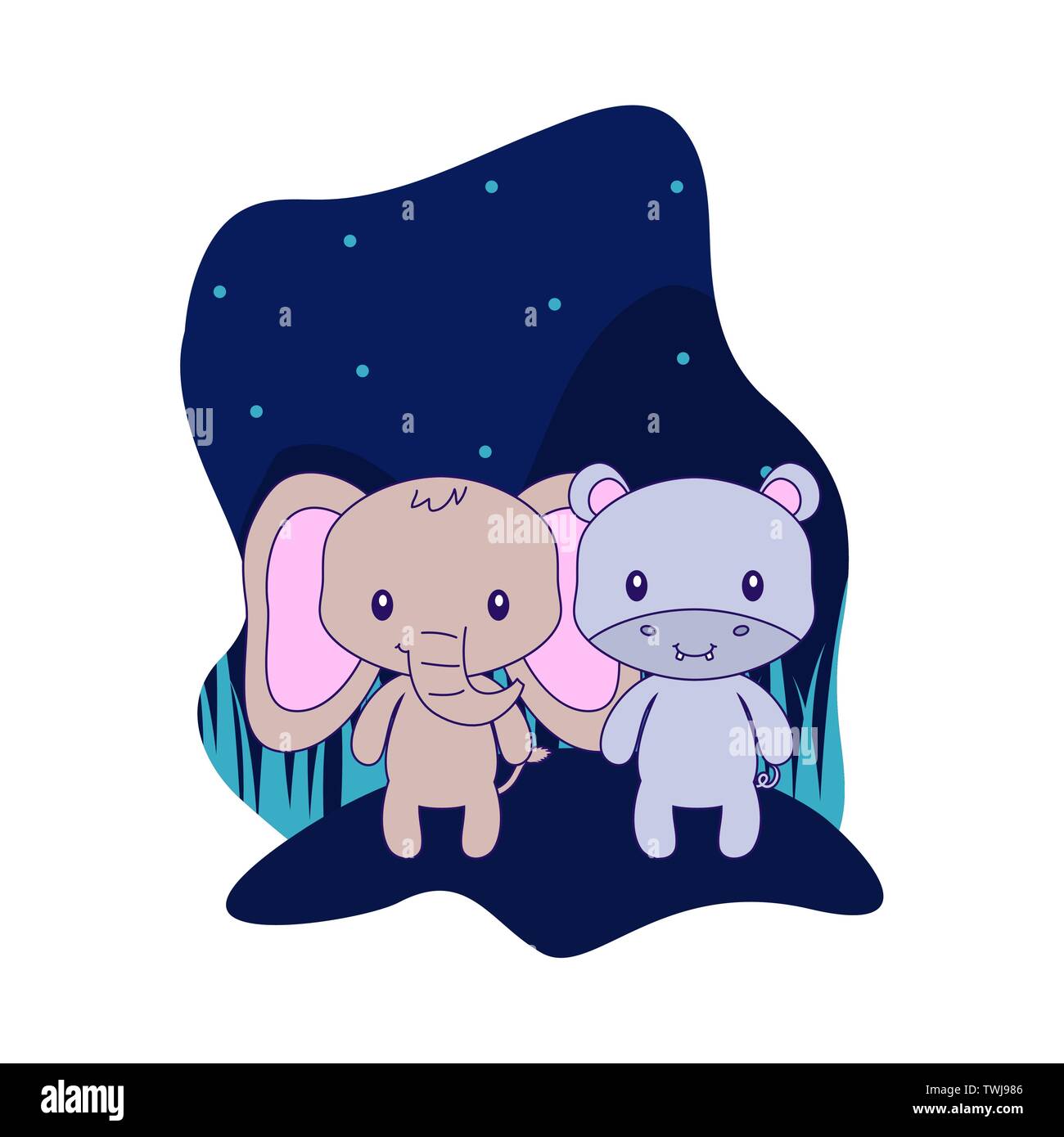 cute hippopotamus with elephant animals vector illustration design ...