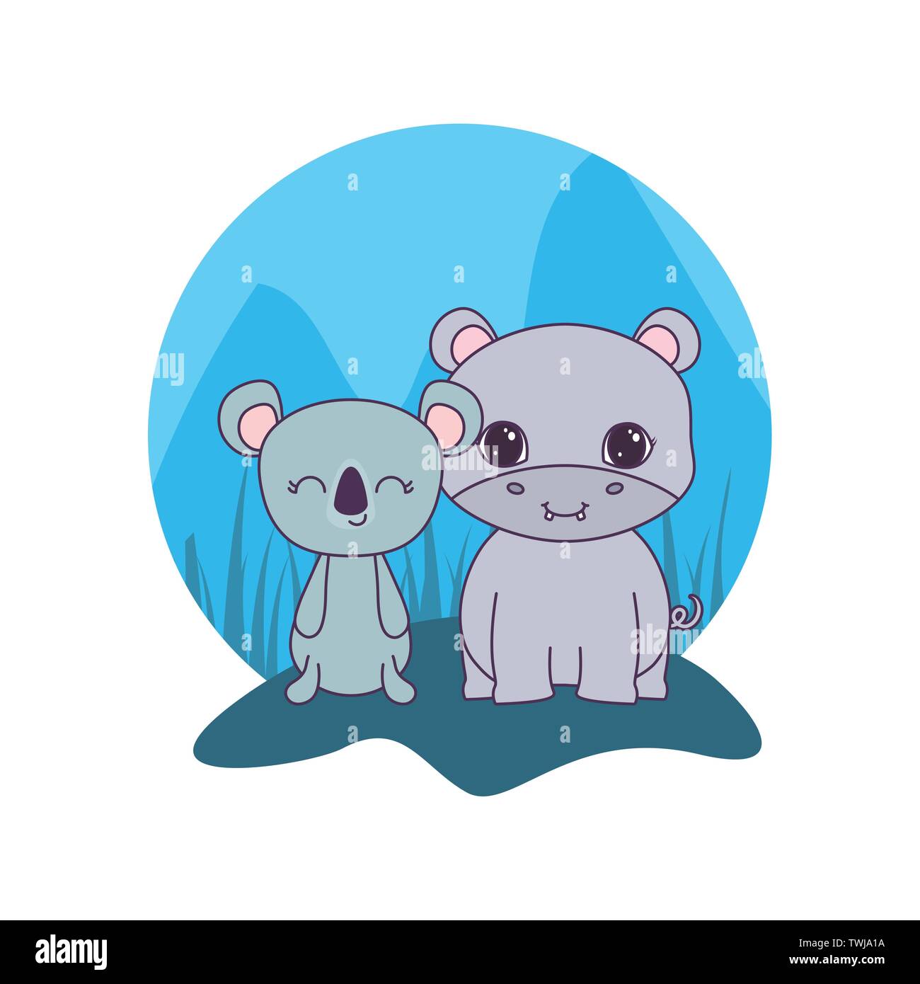 cute hippopotamus with koala animals vector illustration design Stock ...
