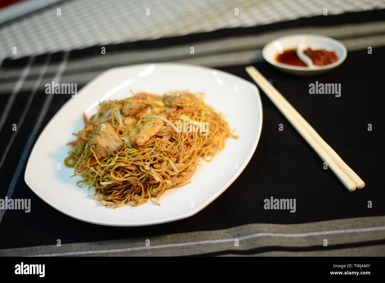 Singapore Style Fried Rice Noodle Setup Nicely On A Table Ready To