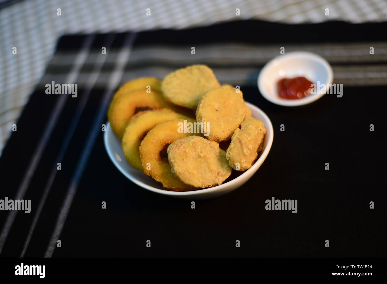 chicken nuggets, setup nicely on table ready to serve Stock Photo