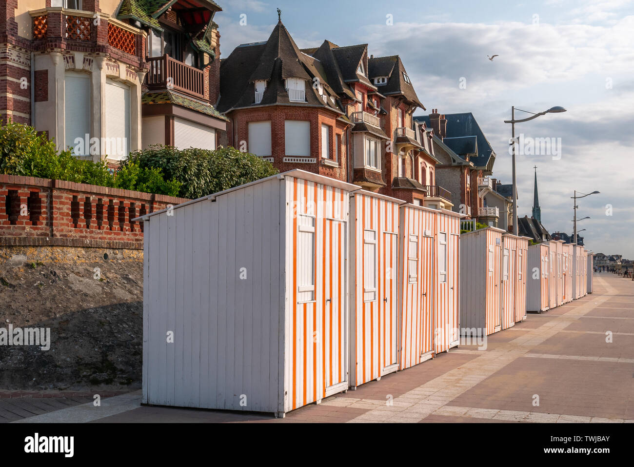 Typical houses and beach cabins of Houlgate, Normandy, France Stock Photo
