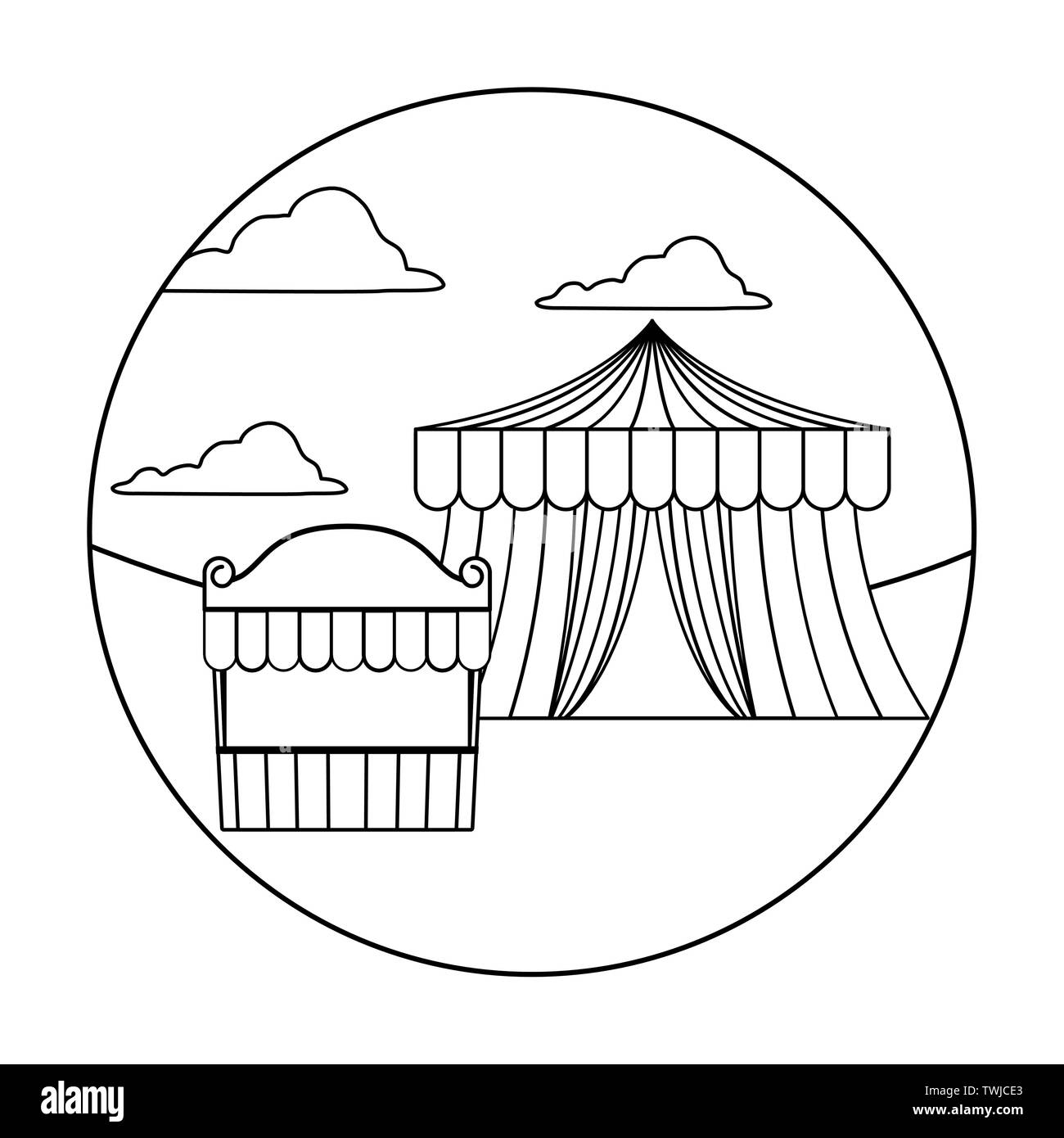 circus tents carnival in frame circular vector illustration design ...