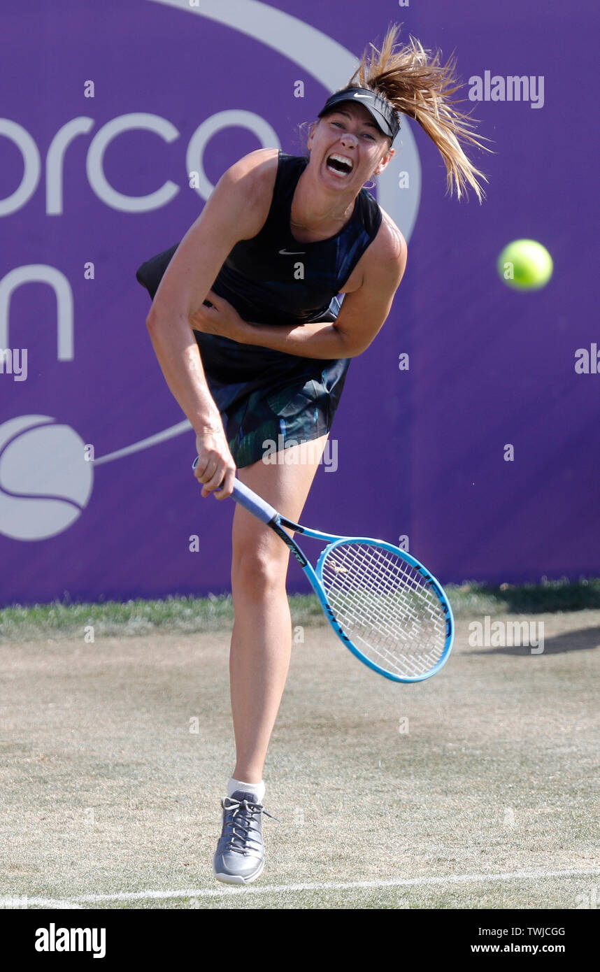 Calvia, Spain. 20th June, 2019. Russian player Maria Sharapova hits the  ball during her mach against Angelique Kerber in the tracks of Santa Ponsa  tennis club during the WTA Mallorca tennis tournament.