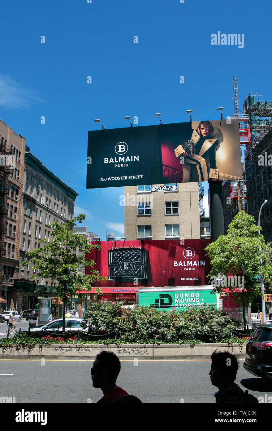 New York, 6/15/2019: View of a large Balmain store advertisement as seen from Houston Street. Stock Photo