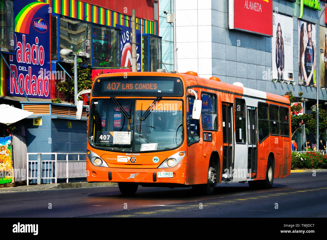 SANTIAGO, CHILE - MARCH 2016: A Transantiago bus on the morning Stock Photo