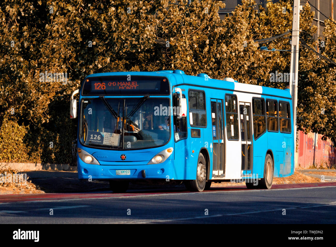 SANTIAGO, CHILE - FEBRUARY 2016: A Transantiago public system bus on the road Stock Photo