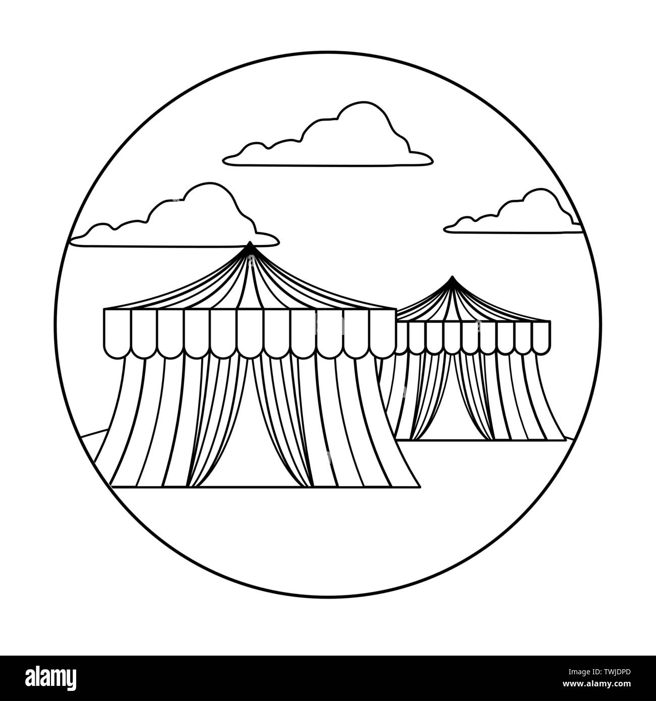 circus tents carnival in frame circular vector illustration design ...