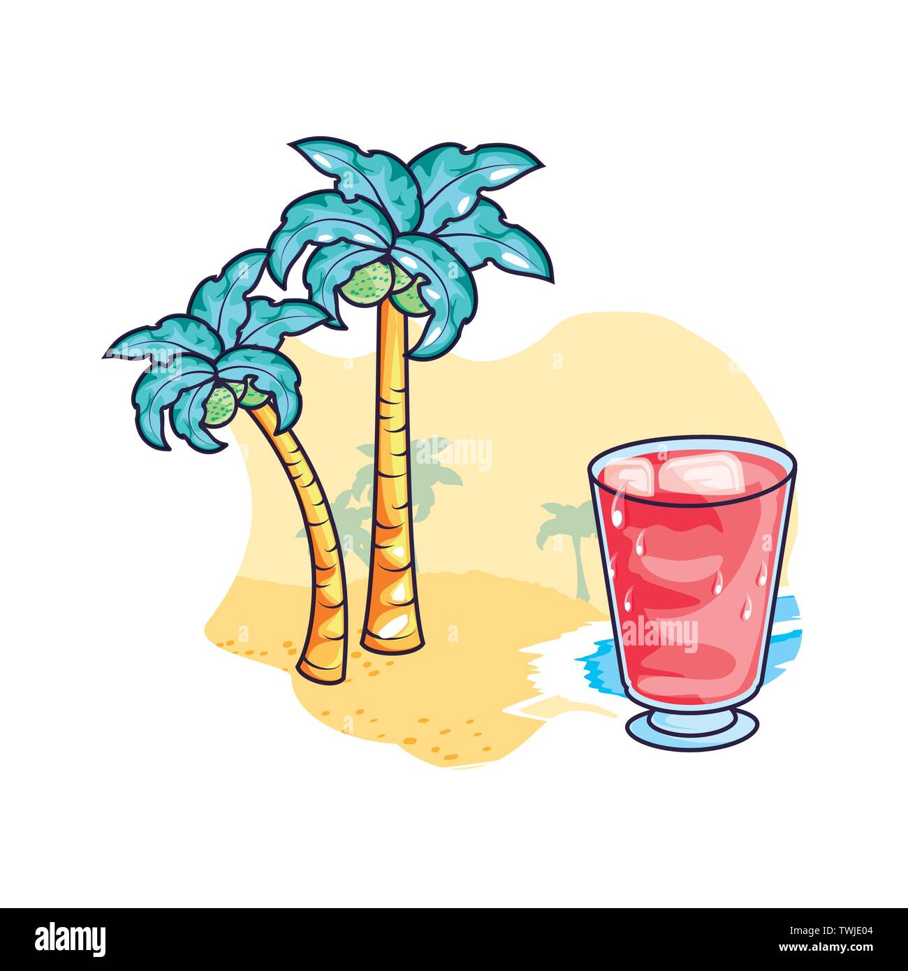 tropical cocktail drink with tree palms vector illustration design ...