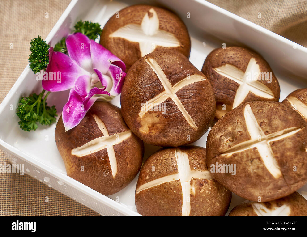 Hot pot side dish raw shiitake mushrooms Stock Photo Alamy