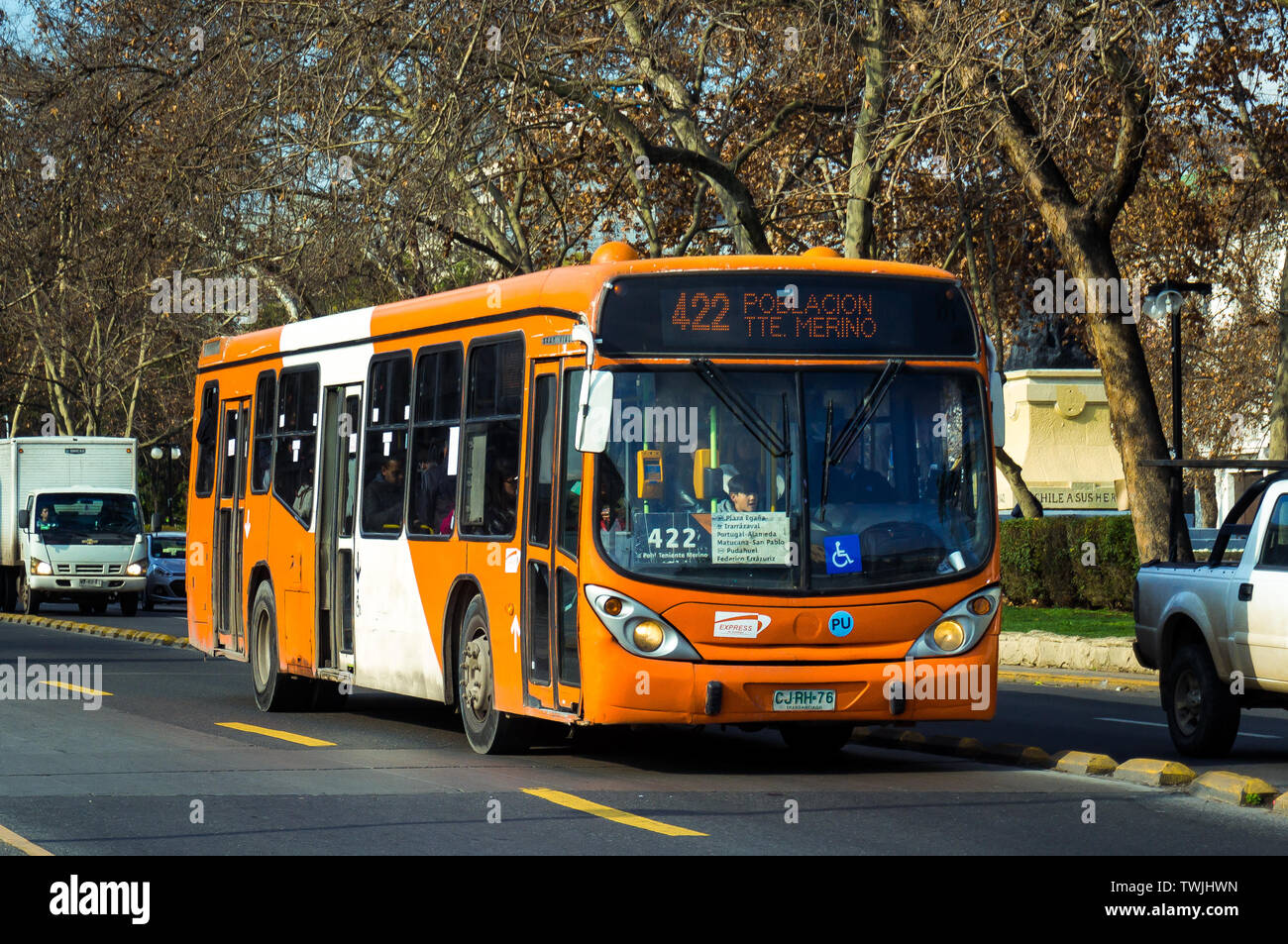 SANTIAGO, CHILE - JULY 2017: A Transantiago bus near Los Héroes station Stock Photo