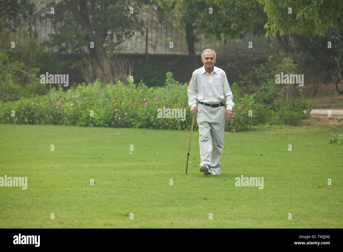 Old man walking with a cane Stock Photo - Alamy