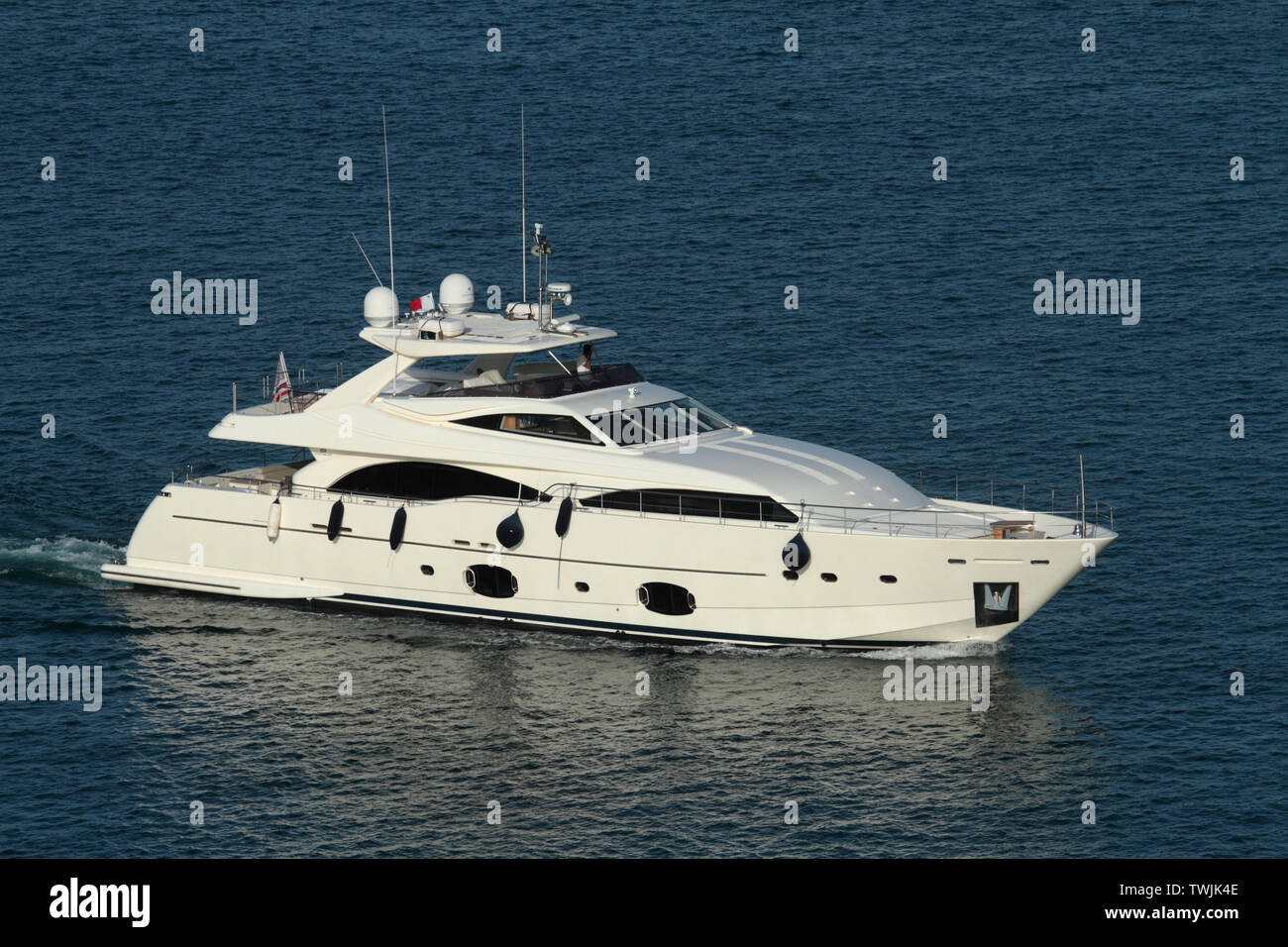Ferretti Custom Line 97 97-foot (29.7m) luxury yacht. No ownership details visible. Stock Photo