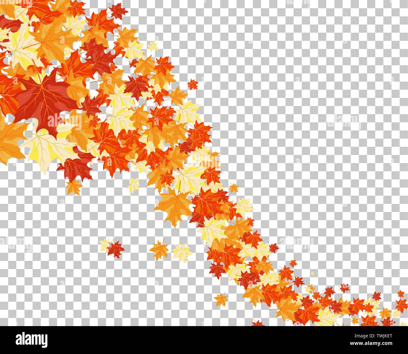 Falling maple leaves with transparency grid on back. Vector Illustration. Stock Vector