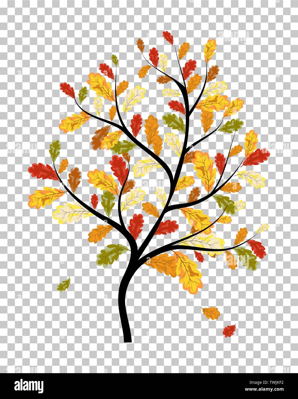 Falling maple leaves with transparency grid on back. Vector Illustration. Stock Vector