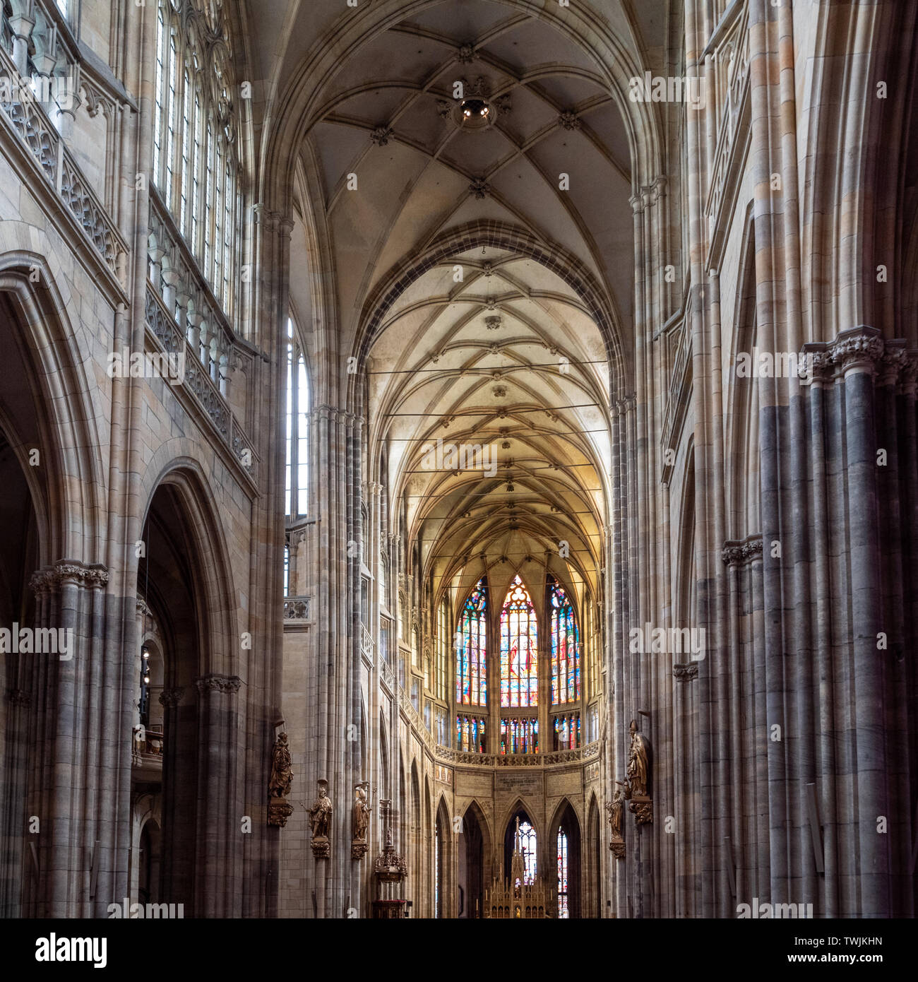 Prague, Czech Republic - June 8 2019: Interior of Saint Vitus Cathedral. A Gothic Church in Prague, Bohemia, Czech Republic. Stock Photo