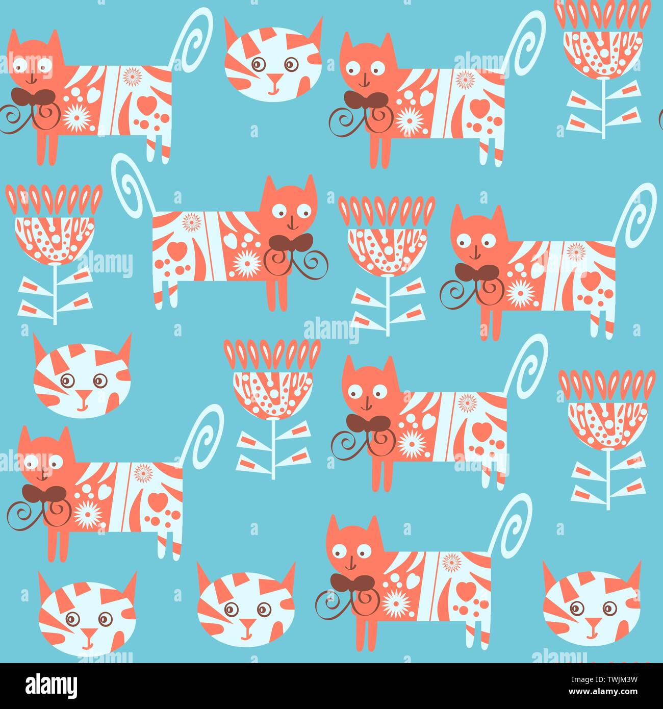 Cats seamless pattern. It is located in swatch menu, vector image for surface design Stock Vector