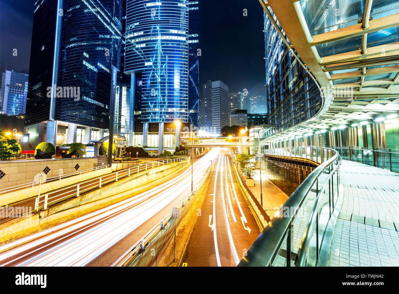 urban city traffic light trails at night Stock Photo - Alamy