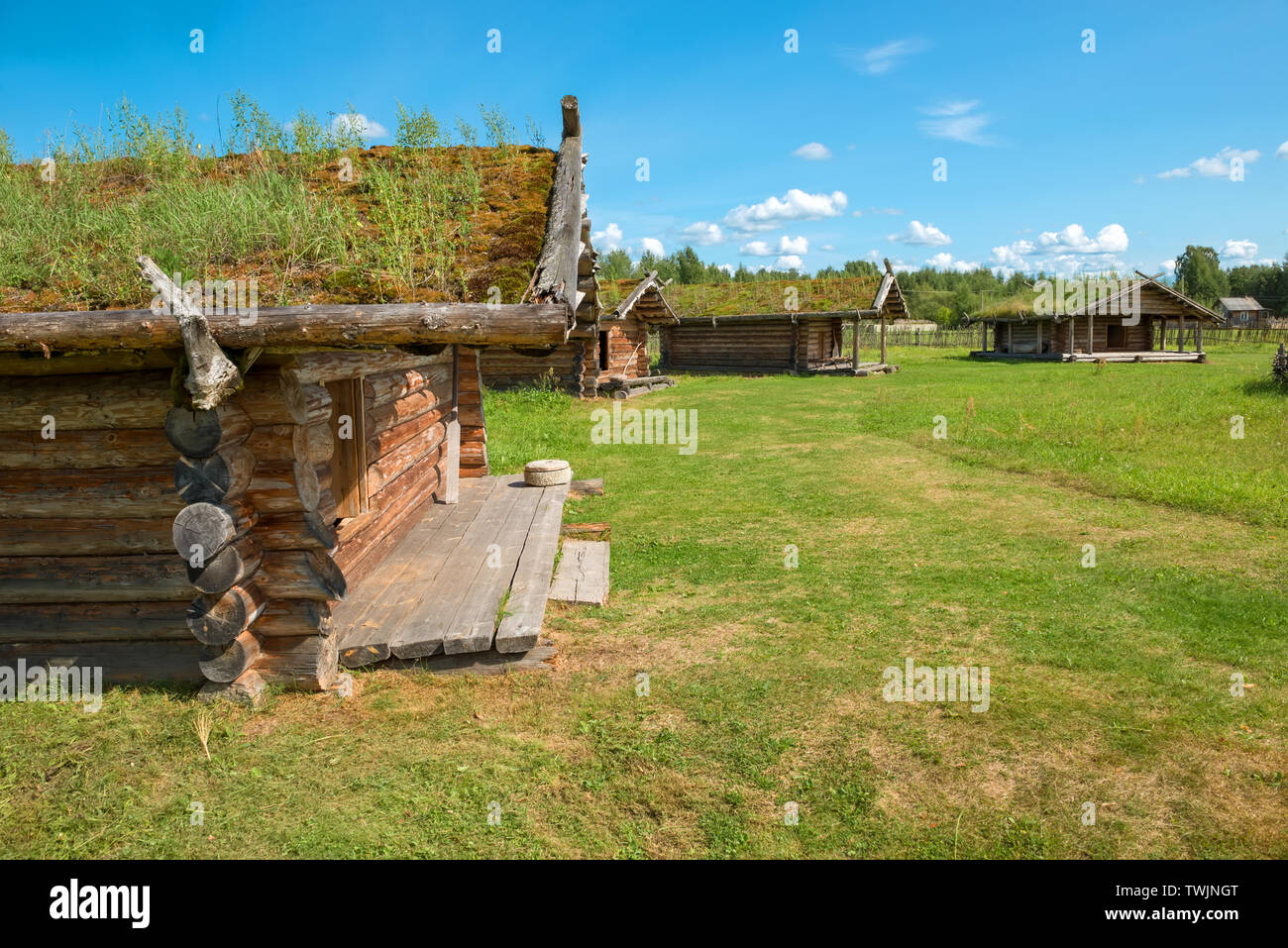 Residential houses of the Slavic village of the tenth century Stock