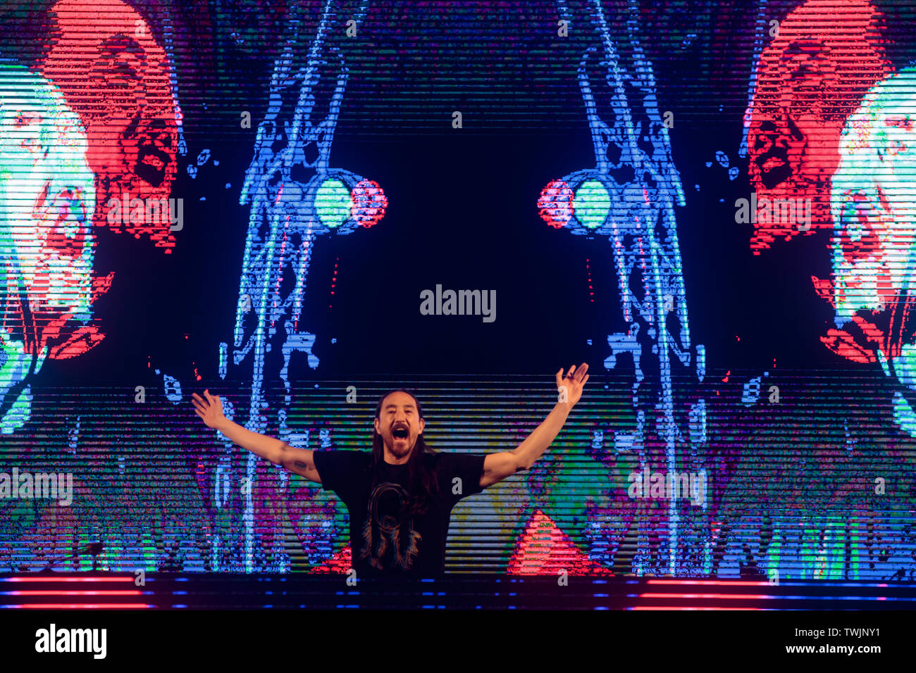 steve aoki performs a djset during the gruvillage festival Stock Photo