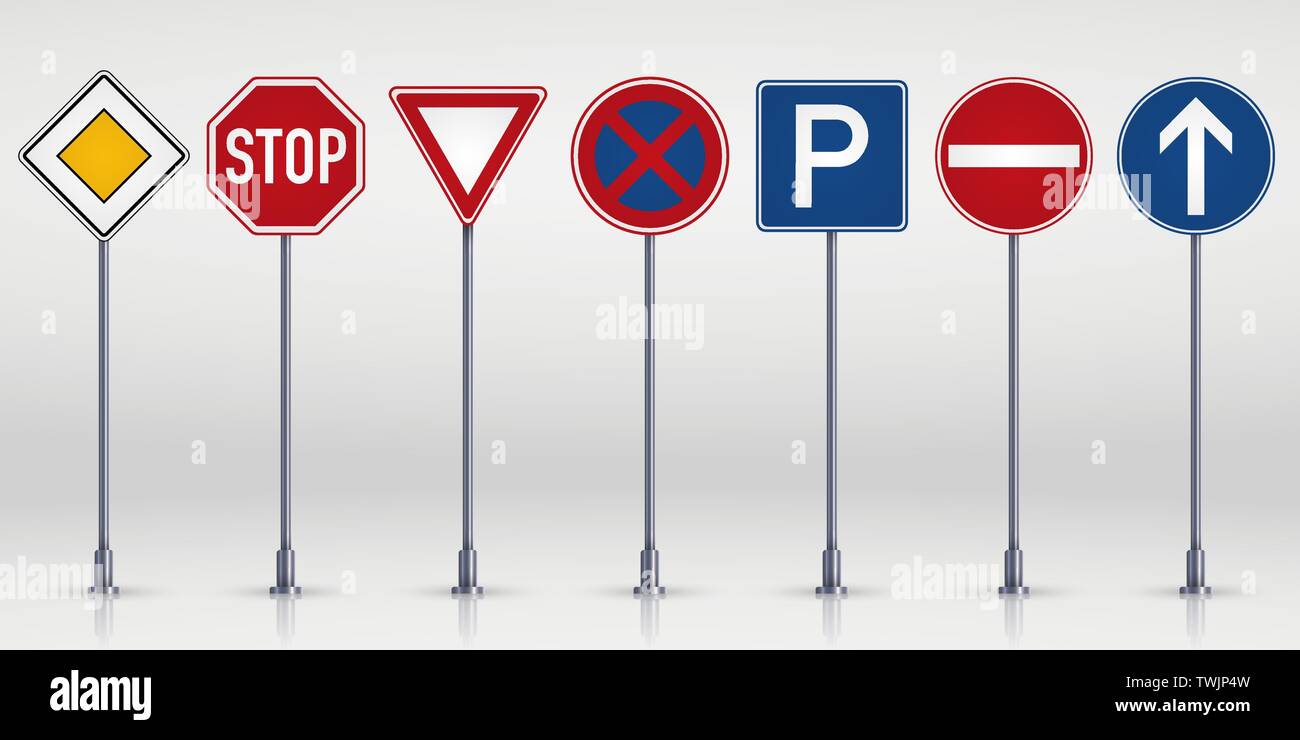 Set of road signs isolated on transparent background Stock Vector