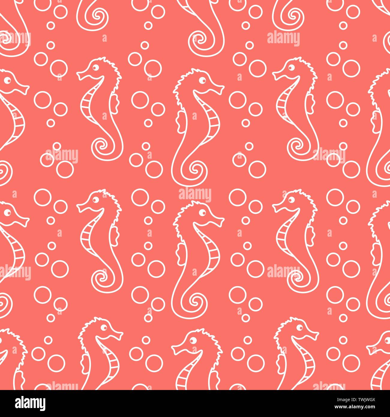 Vector seamless pattern with sea horses and bubbles. Marine background ...