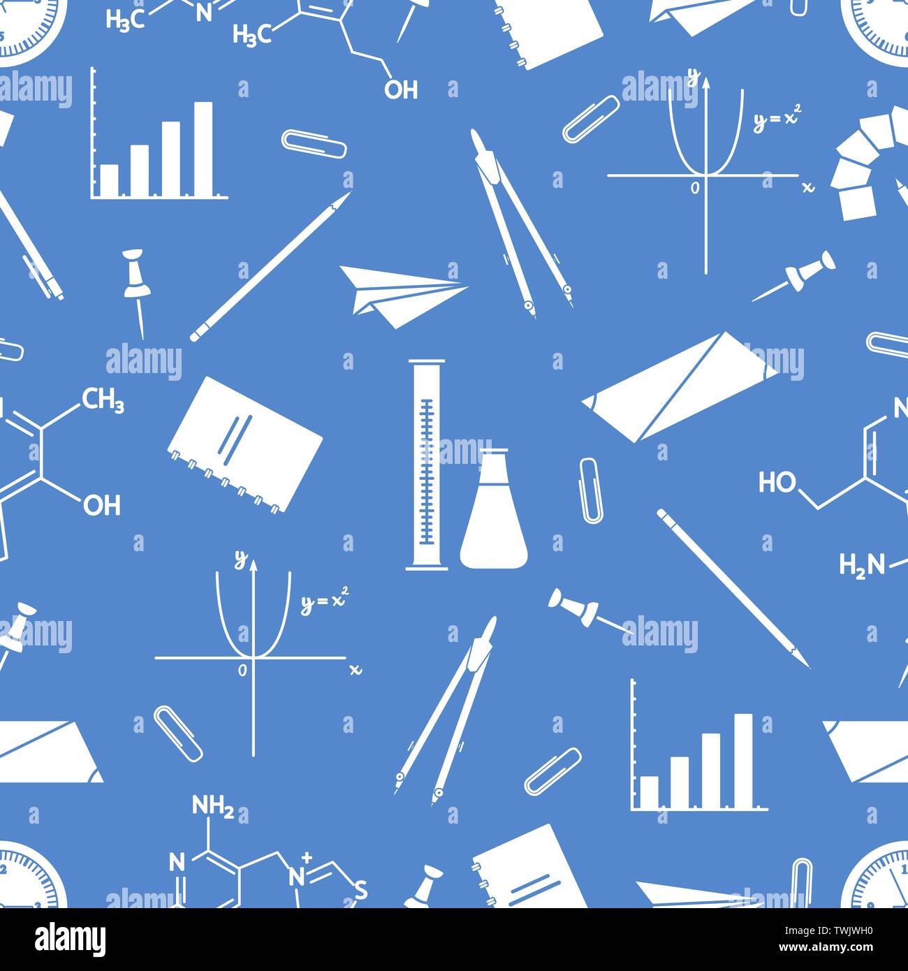 Vector seamless pattern with scientific, education elements: flasks ...
