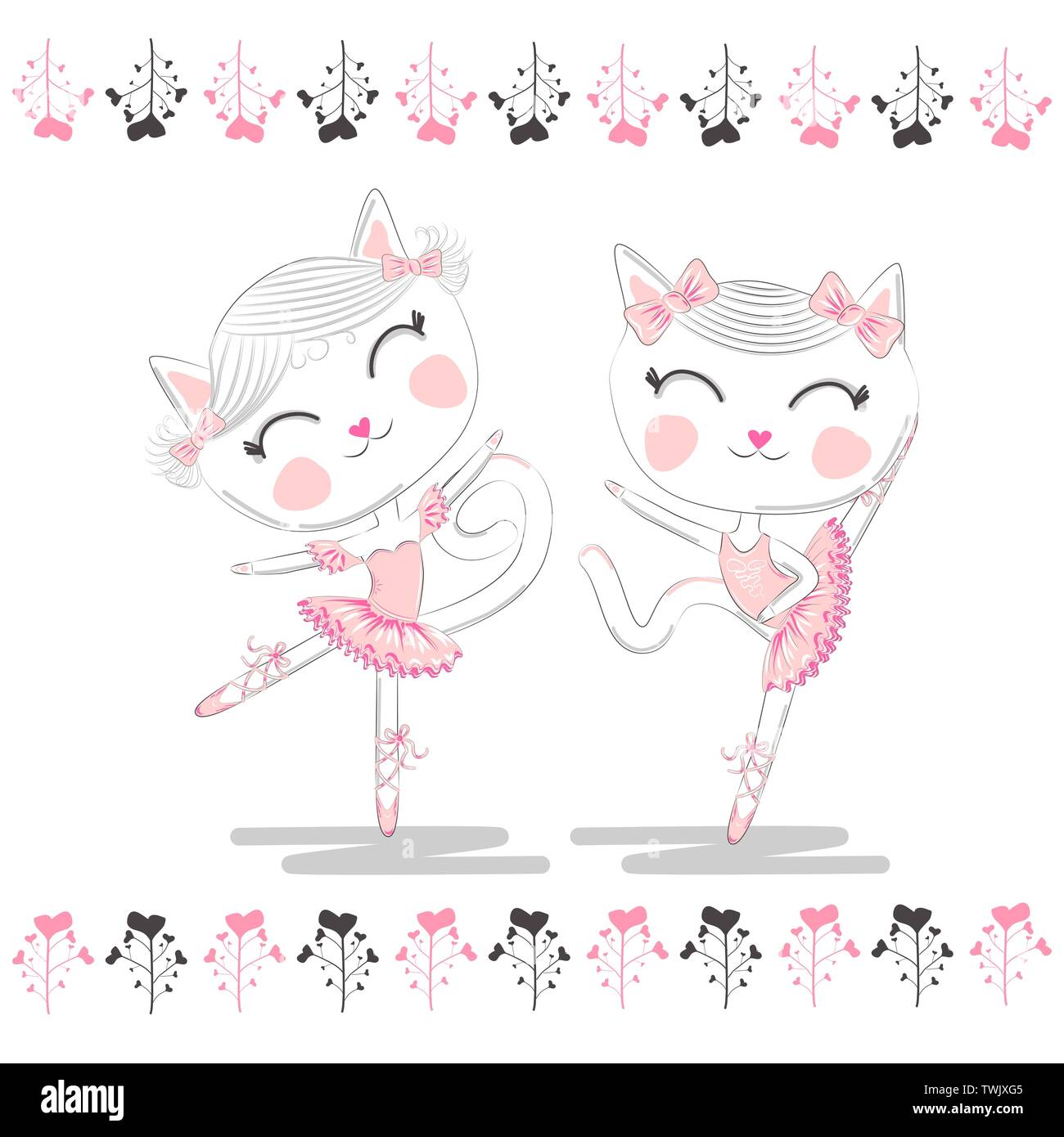 Cute ballerina cats dancing ballet in pink tutu Stock Vector Image ...