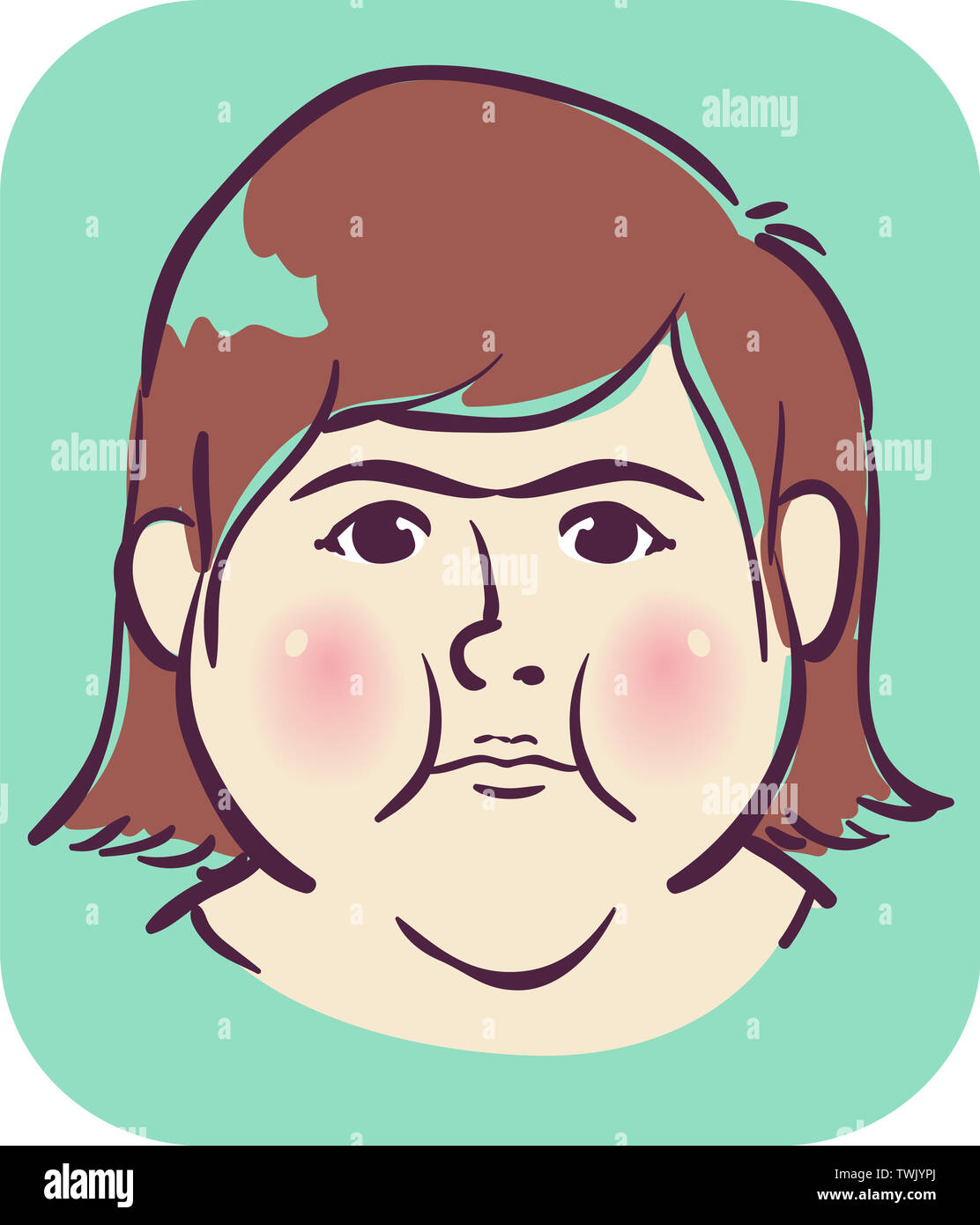 Illustration of a Girl with Red, Puffy and Round Face Stock Photo