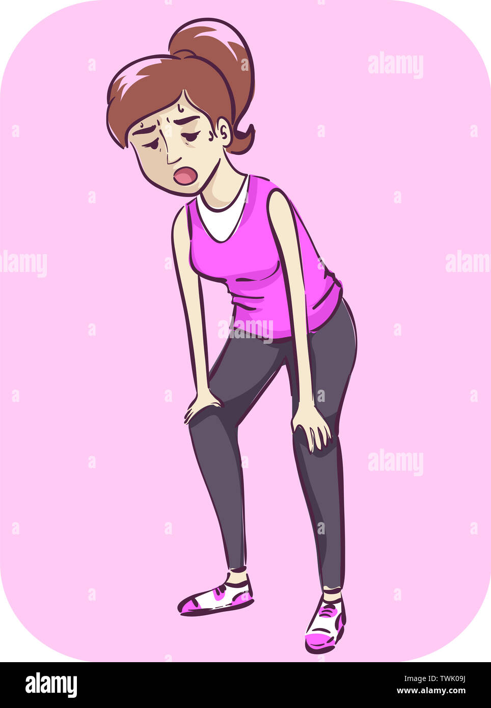 Illustration of an Exhausted and Sweaty Girl Catching Her Breath During