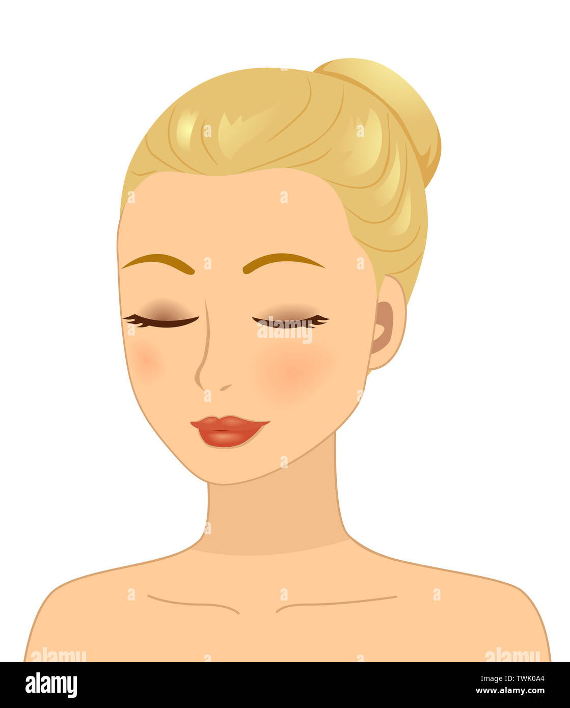 Illustration of a Blonde Girl with Hair in a Bun and Eyes Closed Stock ...