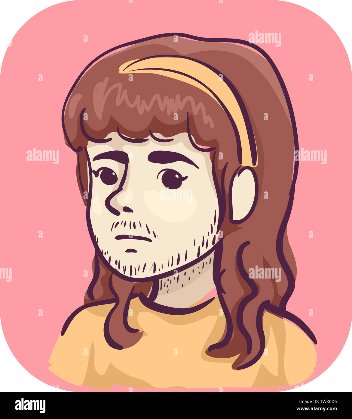 Illustration of a Girl with Excessive Facial Hair Stock Photo