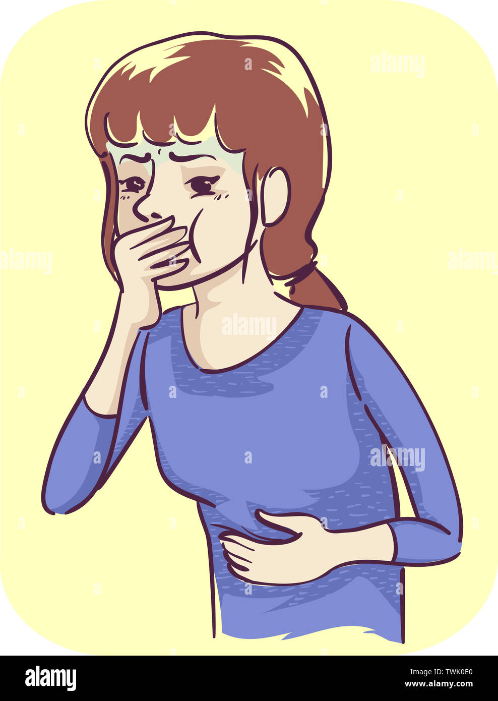 Illustration of a Girl Holding Her Mouth Feeling Nausea Stock Photo - Alamy