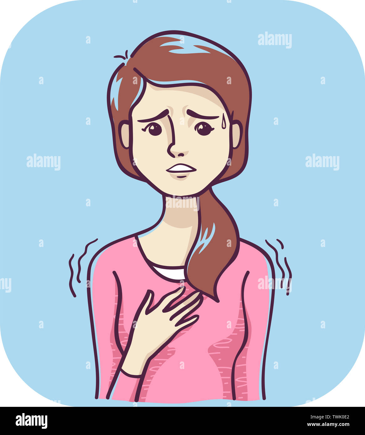 Illustration of a Nervous Girl Looking to Her Left and Hand on Her Heart,  Shaking Stock Photo - Alamy