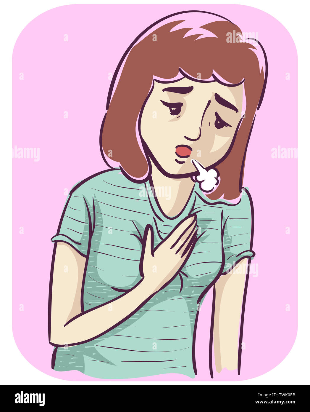 Illustration of a Girl Pressing Against Her Chest Experiencing a Shortness of Breath Stock Photo