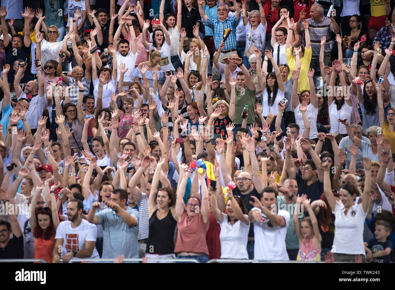 CLUJ, ROMANIA - JUNE 15, 2019: Crowd of people, tennis fans in the tribune  supporting their favorites at a friendly match between Simona Halep and Dan  Stock Photo - Alamy