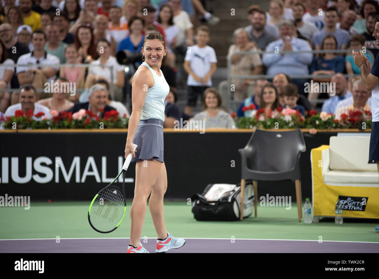 CLUJ, ROMANIA - JUNE 15, 2019: Tennis player legend Simona Halep playing  against Daniela Hantuchova during the Sports Festival Stock Photo - Alamy