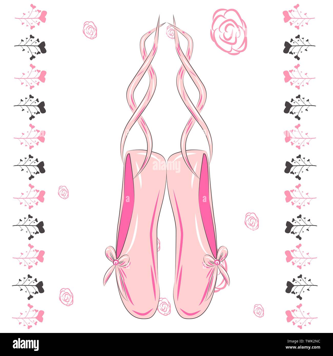Hanging pink ballet shoes illustration made in outline style Stock
