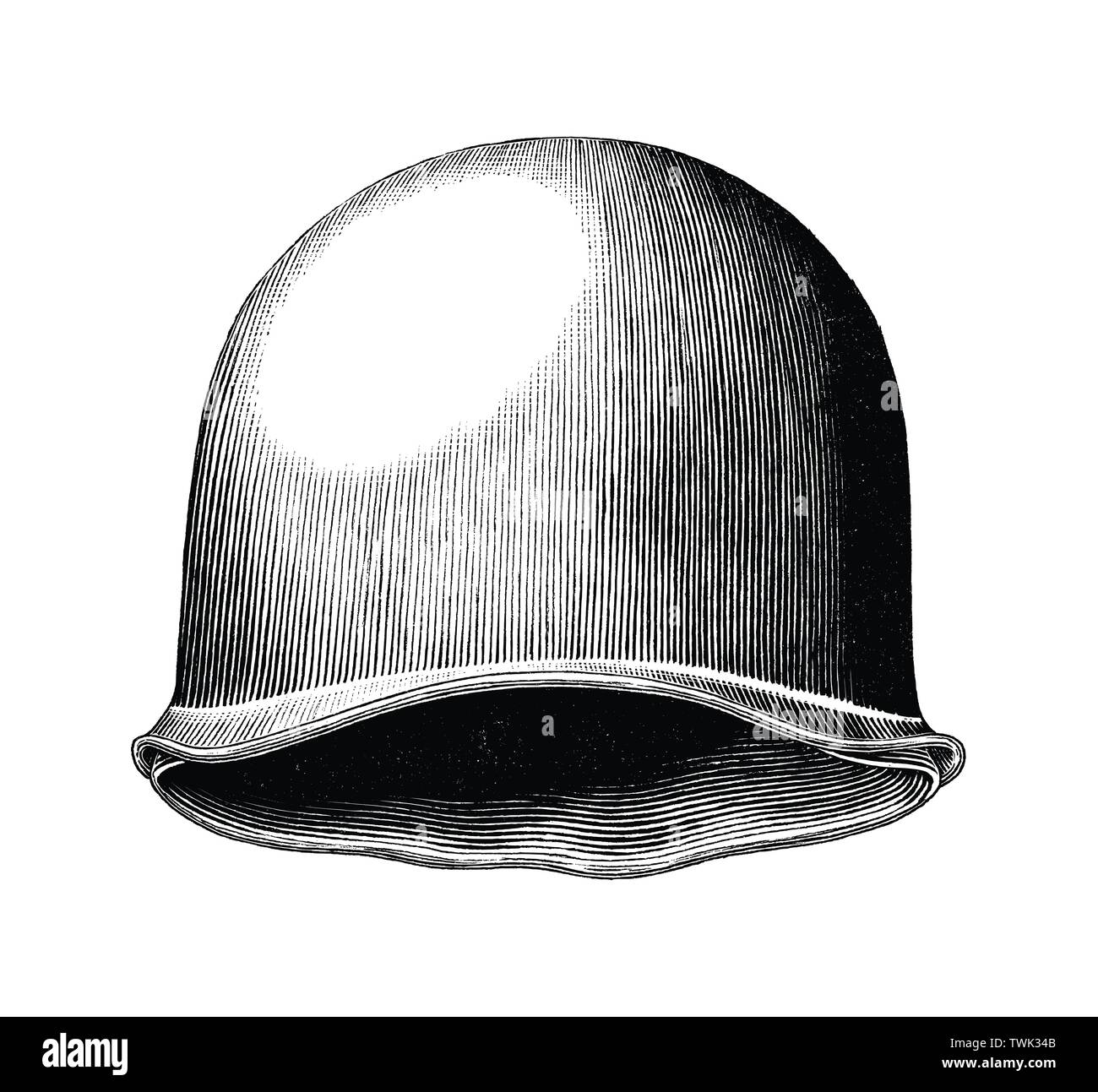 Soldier hat hand draw vintage style black and white clip art isolated