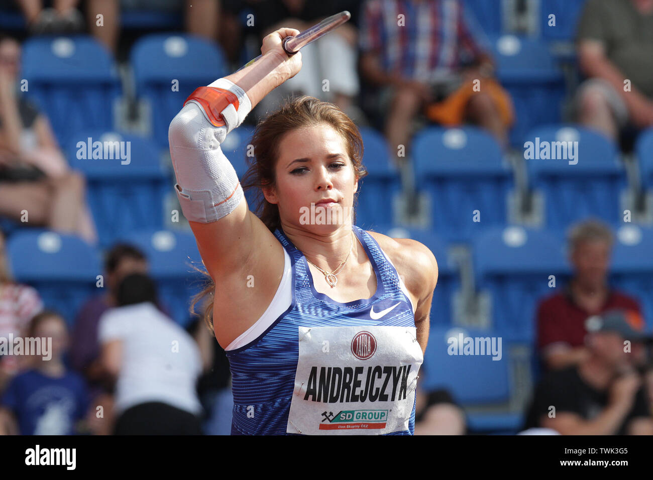 Maria Andrejczyk (Poland) competes in javelin throw during the Ostrava Golden Spike, an IAAF World Challenge athletic meeting, in Ostrava, Czech Repub Stock Photo