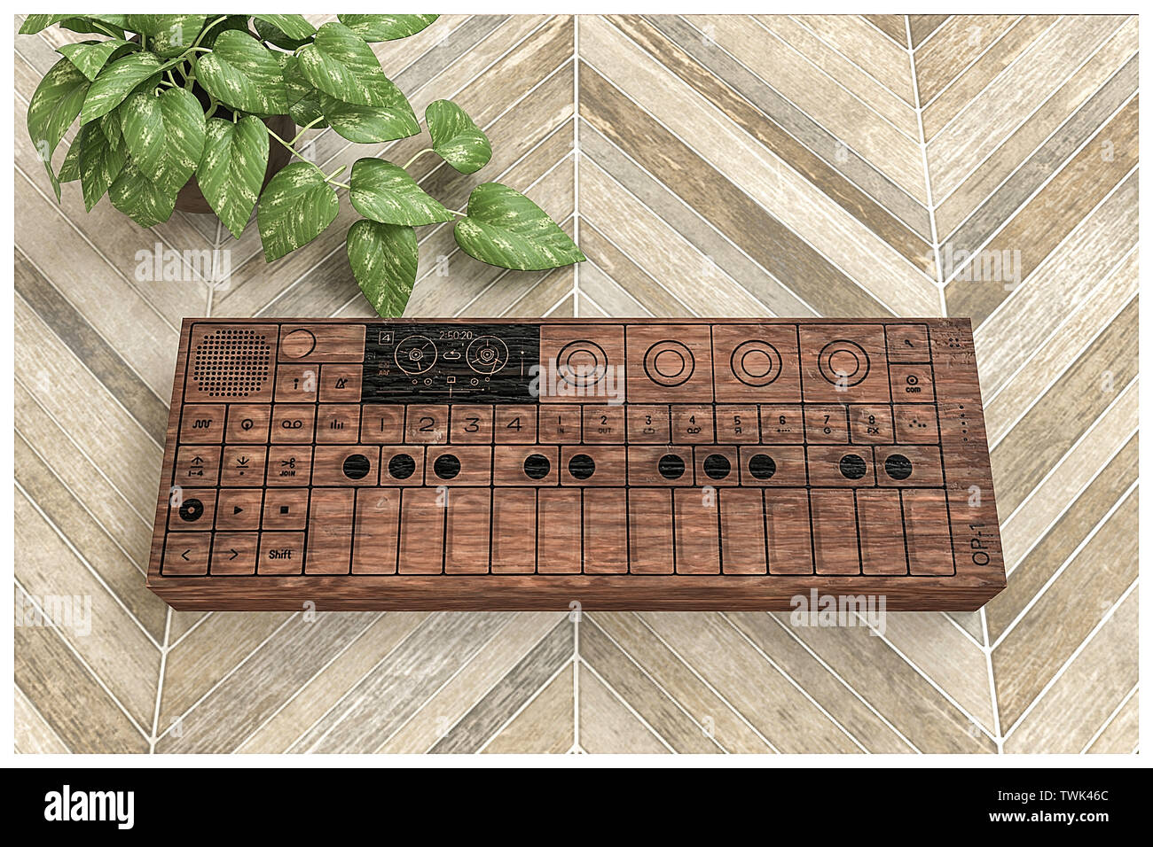 synthesizer wooden case on ceramic floor 3d illustration Stock Photo Alamy