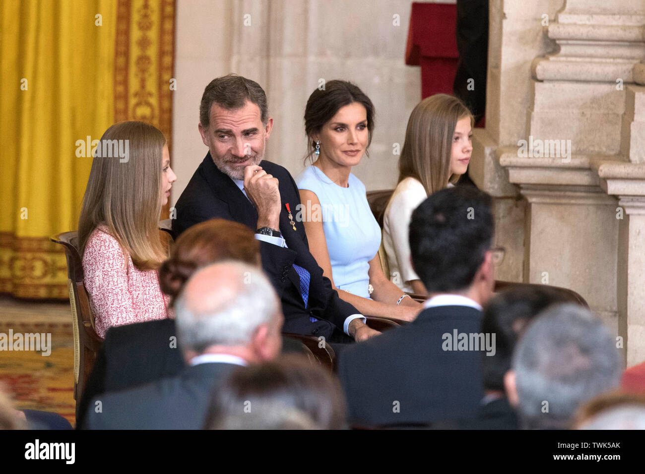 Madrid, Spanien. 19th June, 2019. Princess Leonor, King Felipe, King Letizia and Princess Sofia at the award ceremony of the Order of Mérito Civil in Palacio Real. Madrid, 19.06.2019 | usage worldwide Credit: dpa/Alamy Live News Stock Photo