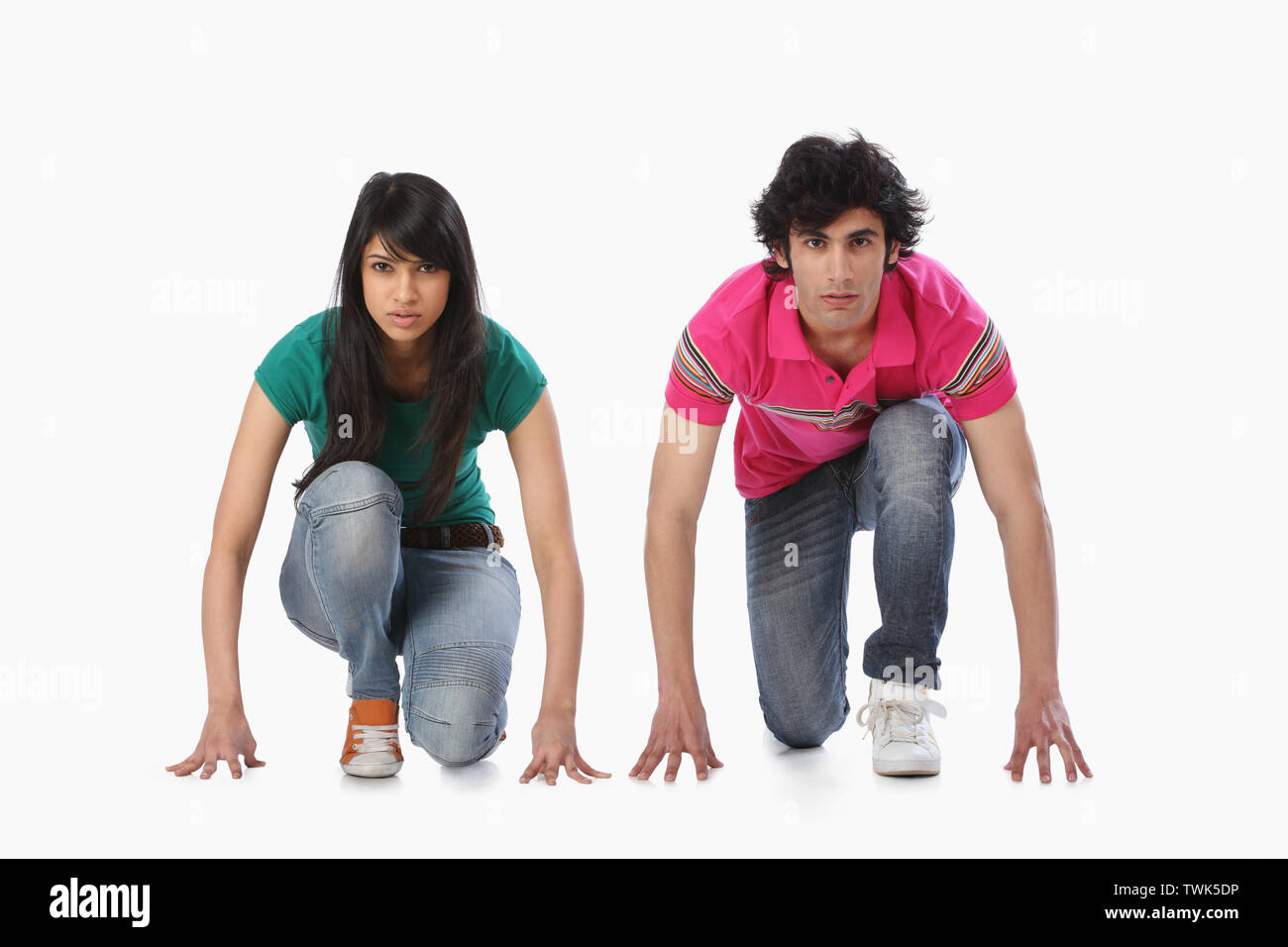 Runners in starting position Stock Photo - Alamy