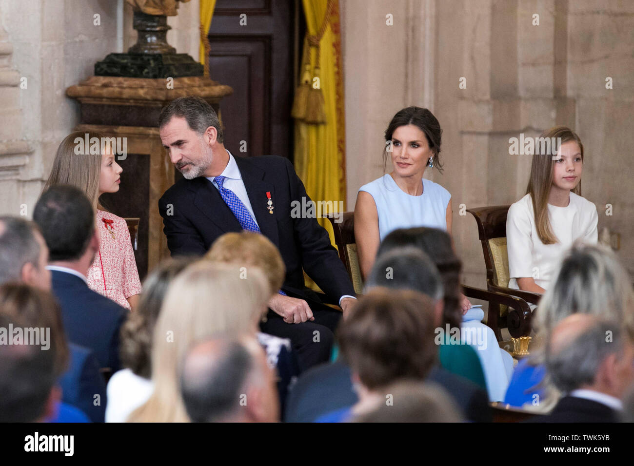 Madrid, Spanien. 19th June, 2019. Princess Leonor, King Felipe, King Letizia and Princess Sofia at the award ceremony of the Order of Mérito Civil in Palacio Real. Madrid, 19.06.2019 | usage worldwide Credit: dpa/Alamy Live News Stock Photo