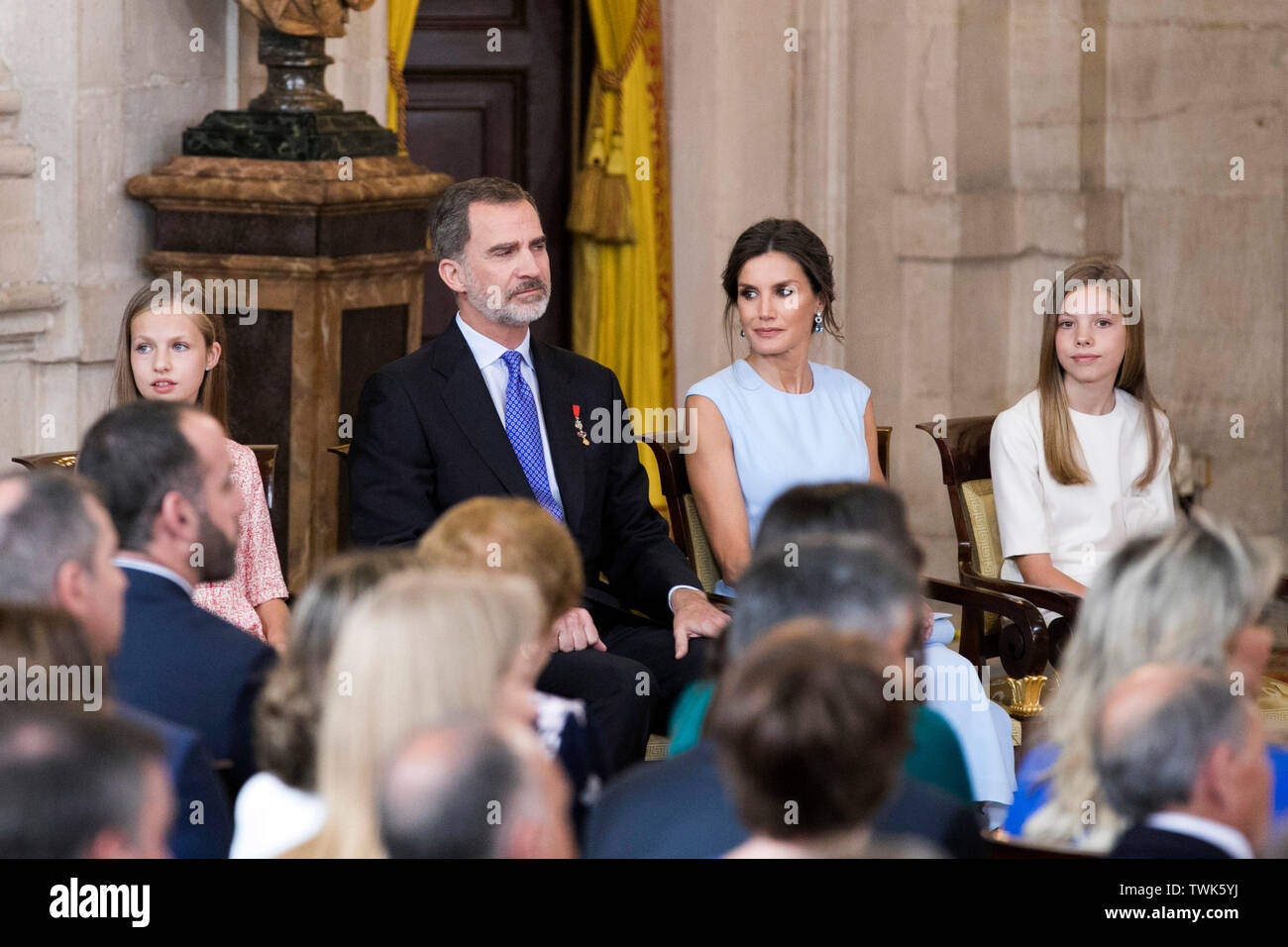 Madrid, Spanien. 19th June, 2019. Princess Leonor, King Felipe, King Letizia and Princess Sofia at the award ceremony of the Order of Mérito Civil in Palacio Real. Madrid, 19.06.2019 | usage worldwide Credit: dpa/Alamy Live News Stock Photo