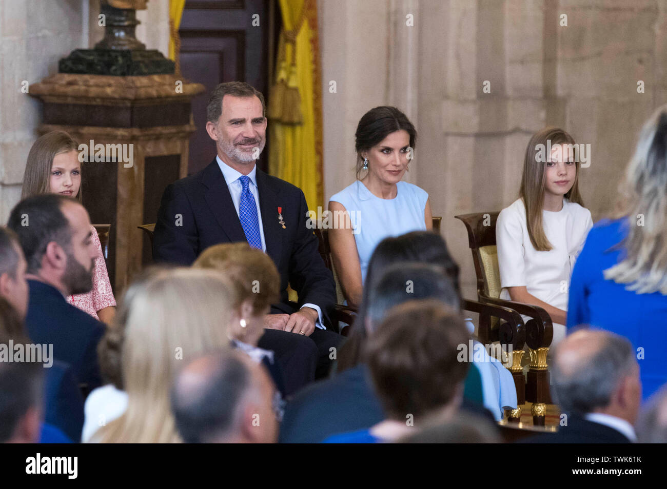 Madrid, Spanien. 19th June, 2019. Princess Leonor, King Felipe, King Letizia and Princess Sofia at the award ceremony of the Order of Mérito Civil in Palacio Real. Madrid, 19.06.2019 | usage worldwide Credit: dpa/Alamy Live News Stock Photo